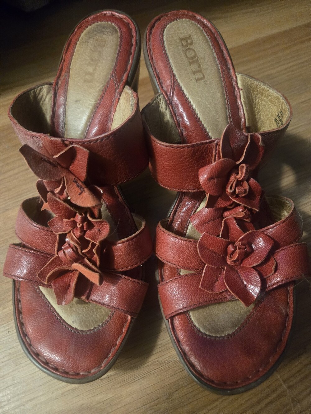 Born Red Leather Floral Slide Mules
